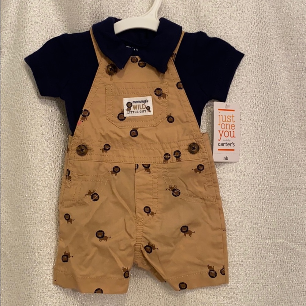 Carters lion bibs and navy polo shirt set. NWT